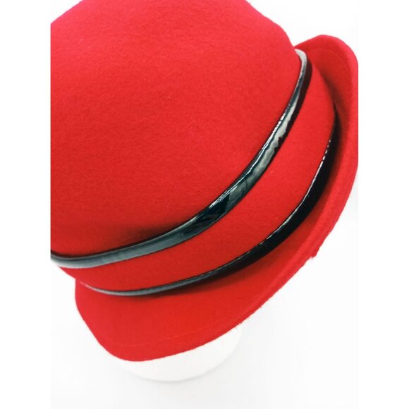 Red Wool Cloche Hat With Black Trim & Button Detailing Fits Most Sizes Target - Picture 8 of 14